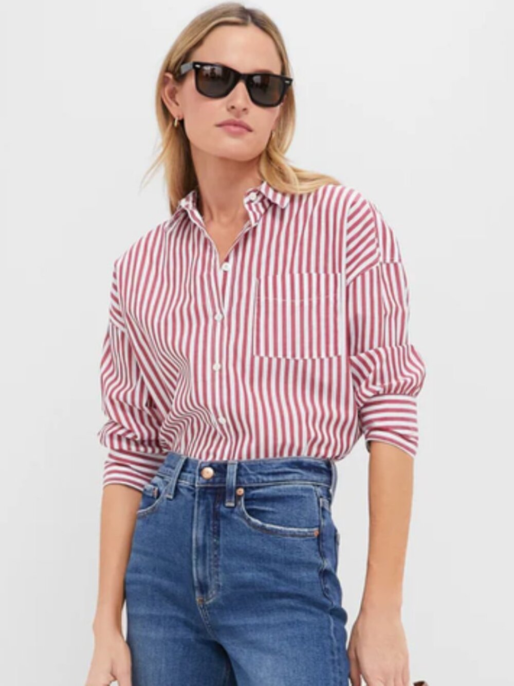 Pomander Place  Red Stripe Adair Boyfriend Shirt